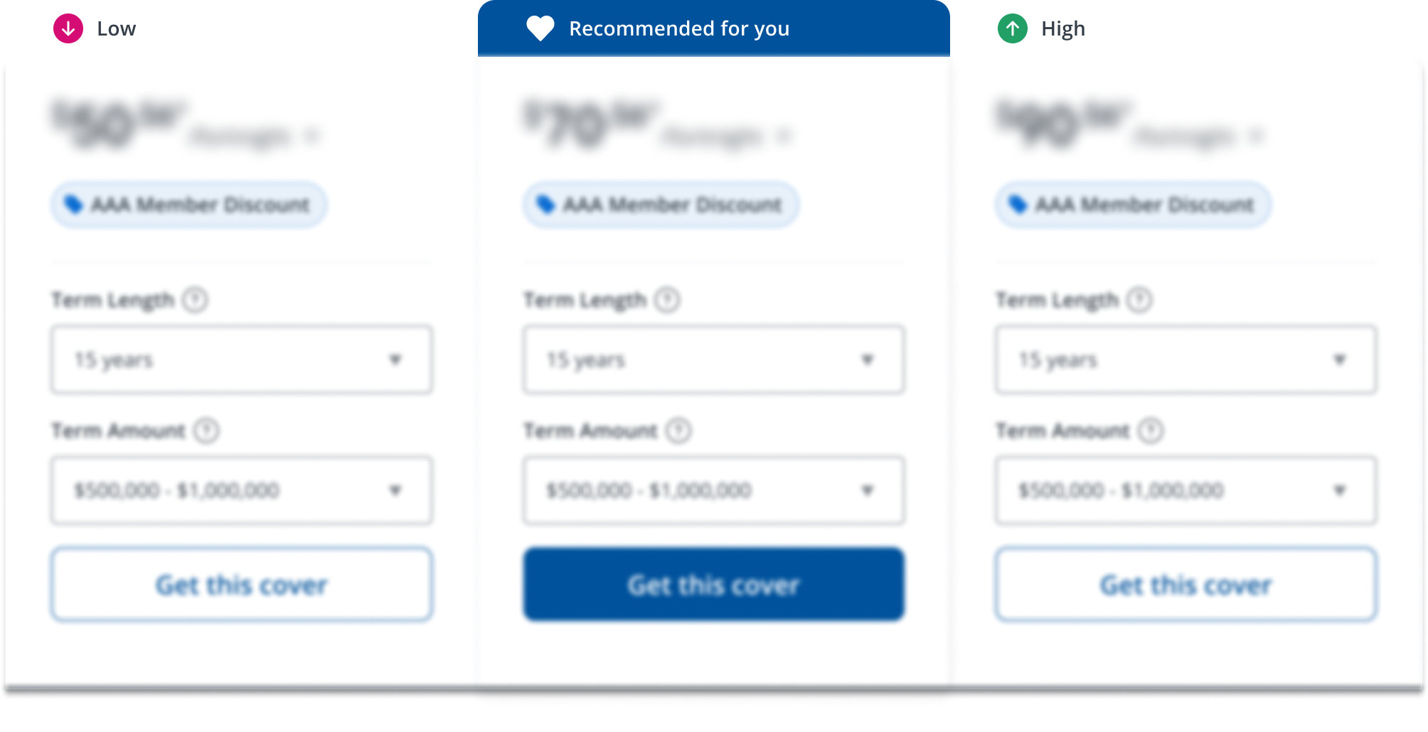 Term Life Insurance quote options table